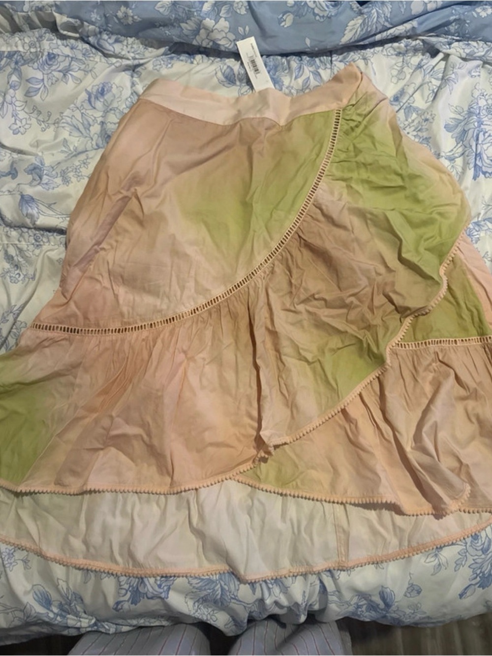 Tie-Dye Pink and Green Tiered A-Line Skirt